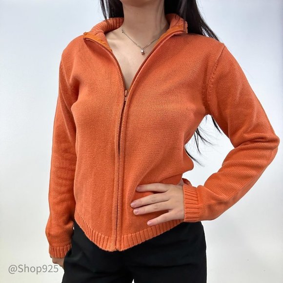 orange zip up sweater long sleeve - Picture 4 of 8